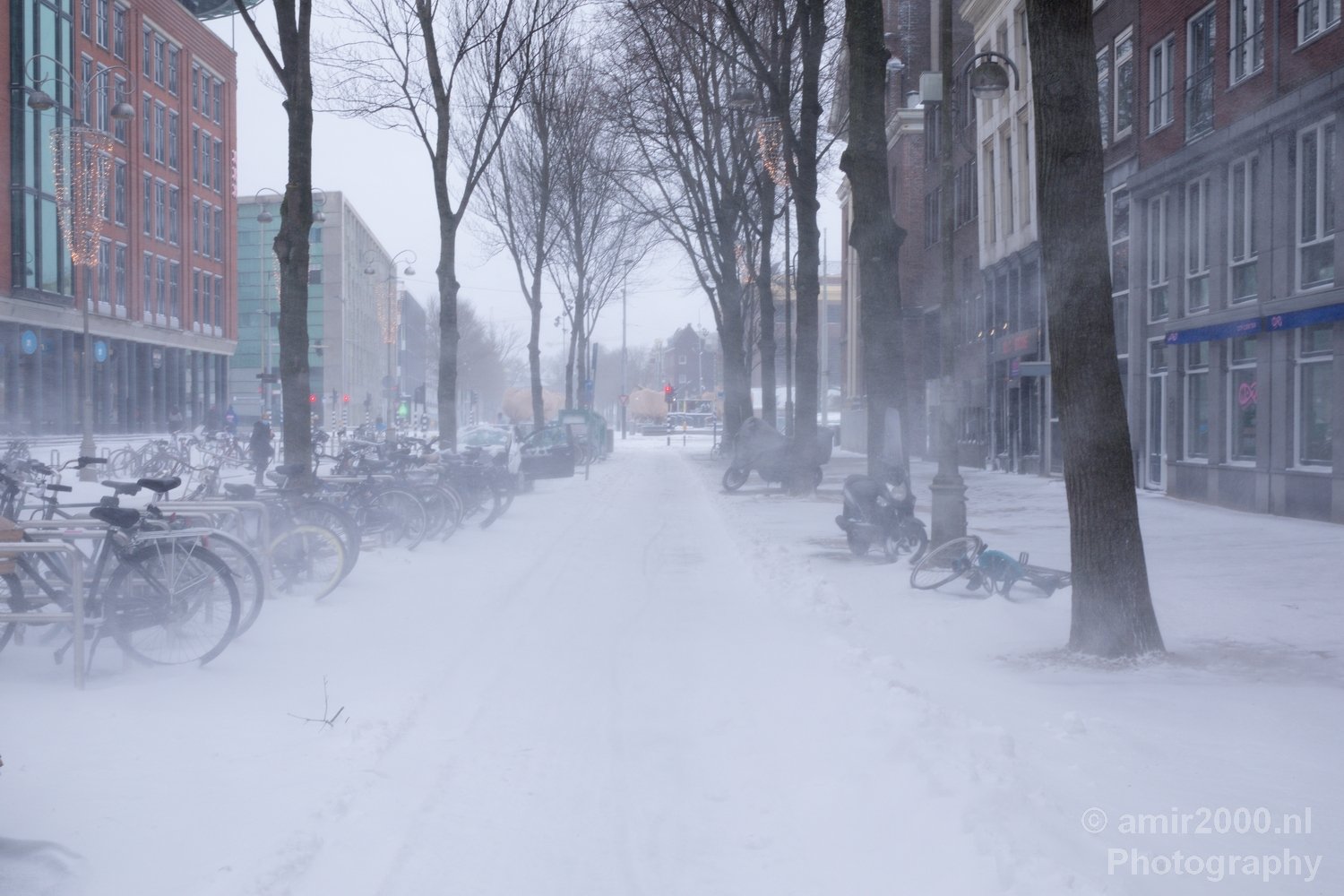 Amsterdam under snow storm winter scenery city street urban Netherlands Cityscape in Amsterdam Netherlands Photo 26