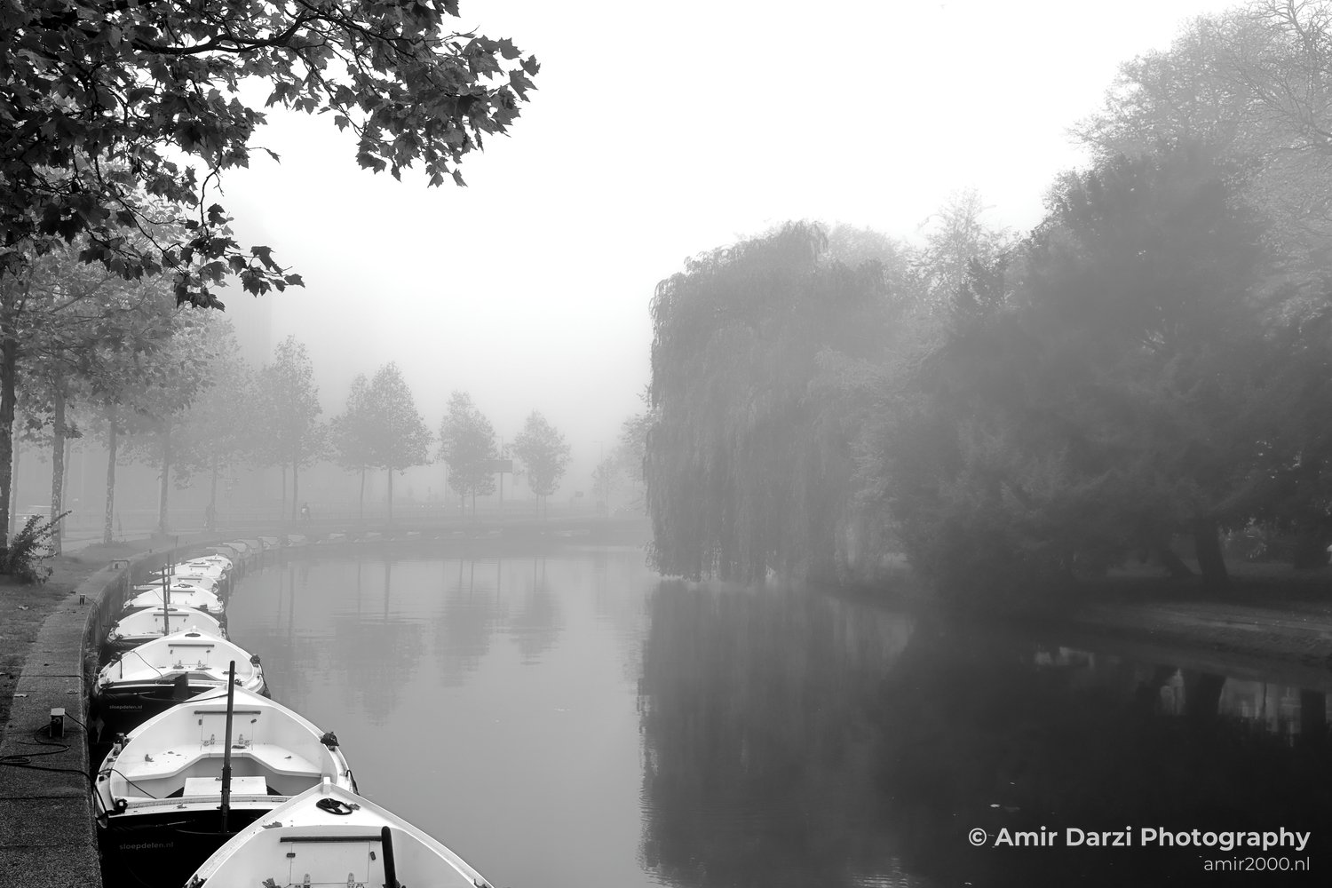 Mauritskade Foggy river boats autumn colors Amsterdam fall Urban Street Cityscape Netherlands in Amsterdam Netherlands
