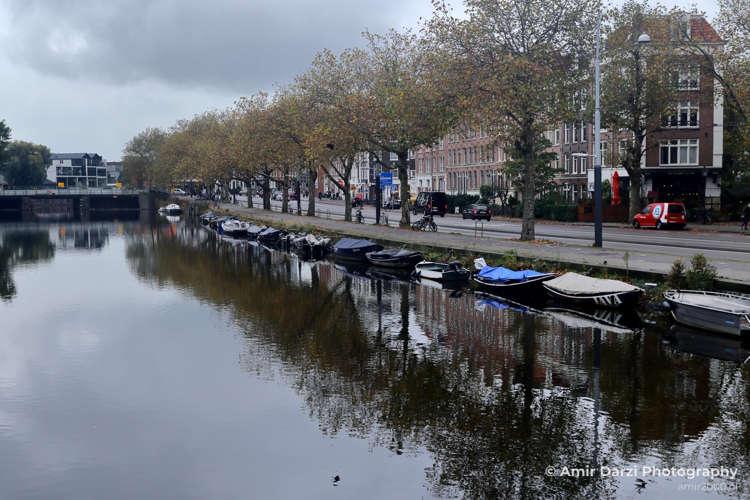 Mauritskade Tower with autumn background Amsterdam fall Urban Street Cityscape Netherlands in Amsterdam Netherlands