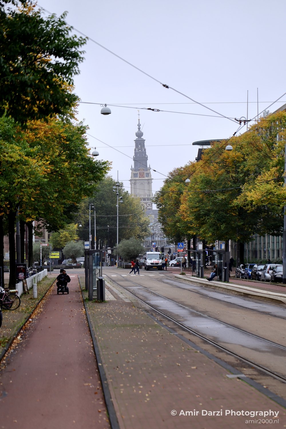 Tranquil street empty tracks Amsterdam fall Urban Cityscape Netherlands in Amsterdam Netherlands
