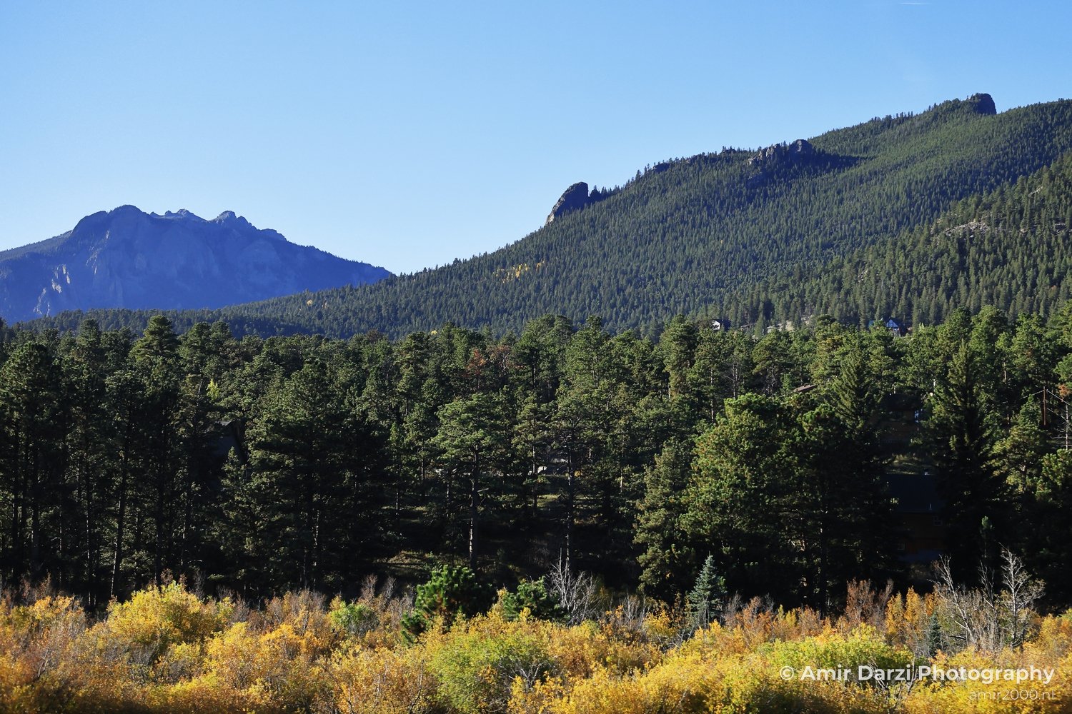 Scenic ridgeline view of natural landscape near the ridgeline with mountain texture and clear atmosphere in Estes Park.