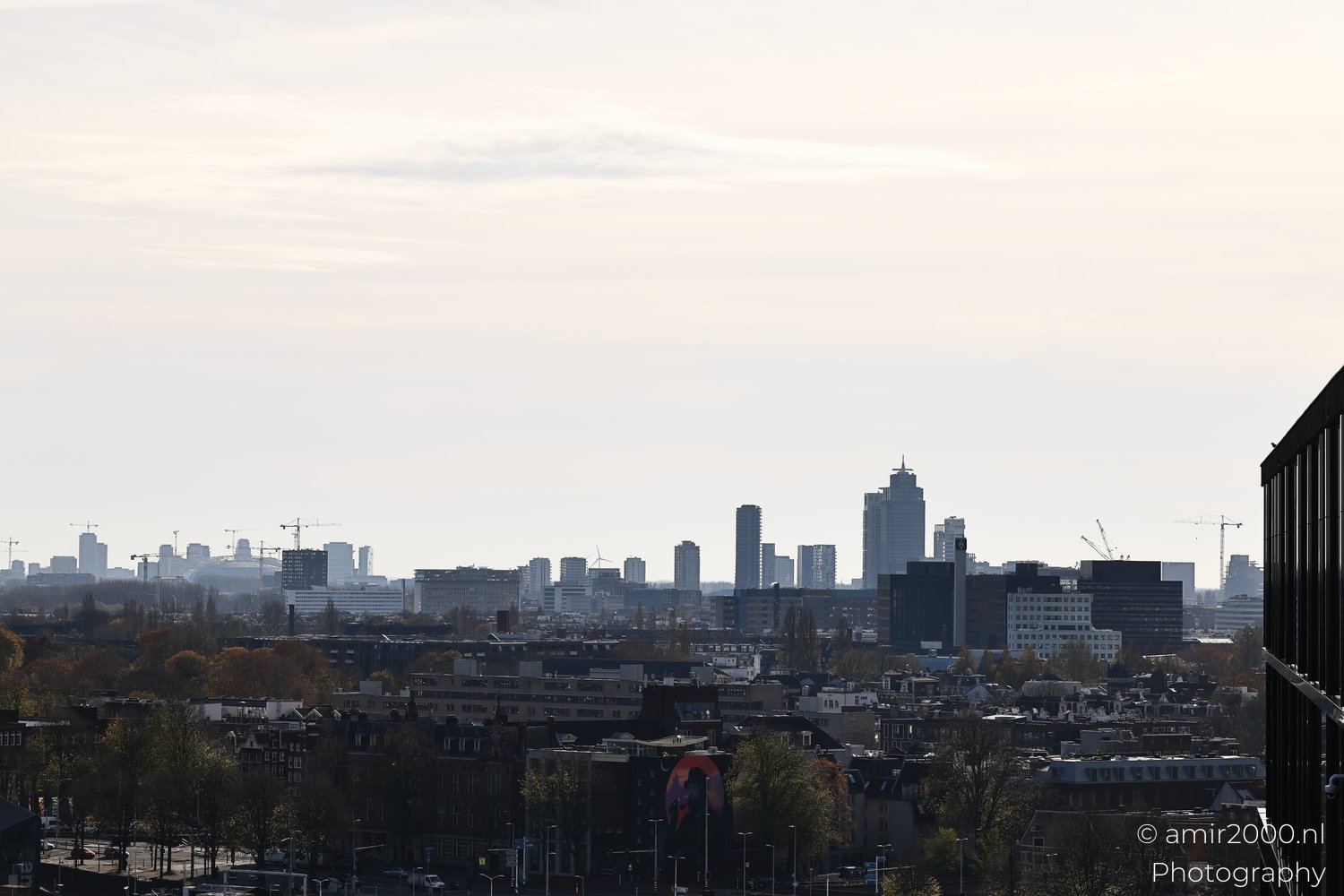 Cityscape view of across a built city district in Amsterdam Netherlands.