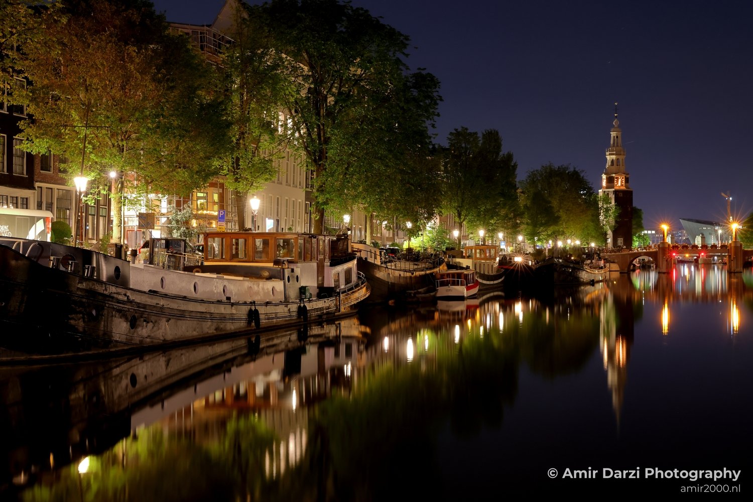 Montelbaanstoren Oudeschans reflection urban scenery Amsterdam Netherlands Night Photo 2