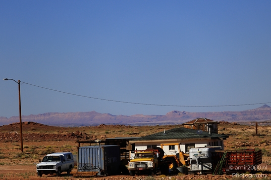 Small places on the go road trip in Arizona USA. A small town in Arizona, with a clear blue sky - image from year 2025 #019