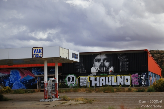 Small places on the go road trip in Arizona USA. A small town gas station with a vibrant - image from year 2025 #051