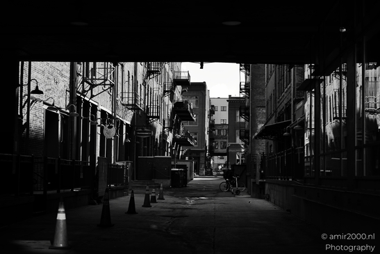 A black and white photo of an urban alleyway in Denver Colorado. - image from year 2025 #024