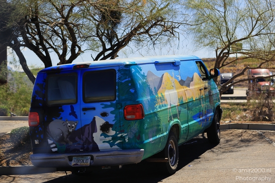 On The Way In Western USA in Transportation Collection. A colorful van parked on the side of a - image from year 2025 #029