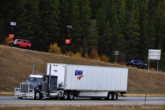 A semi-truck is driving on a highway with trees and other vehicles in the background. - image from year 2025 #001
