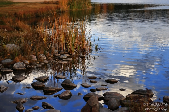 Calm waters and autumn foliage reflect the sky near a lake with rocks scattered on its surface. image from year 2025 #13