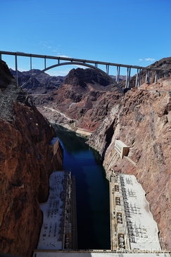Hydroelectric power plant in Hoover Dam Nevada Arizona USA. The concrete dam of the Hoover Dam - image from year 2025 #007