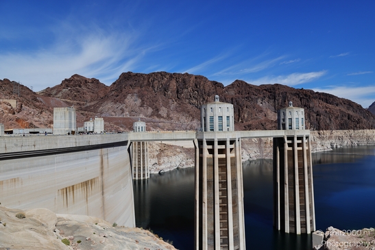Hydroelectric power plant in Hoover Dam Nevada Arizona USA. The concrete dam stands tall against - image from year 2025 #013