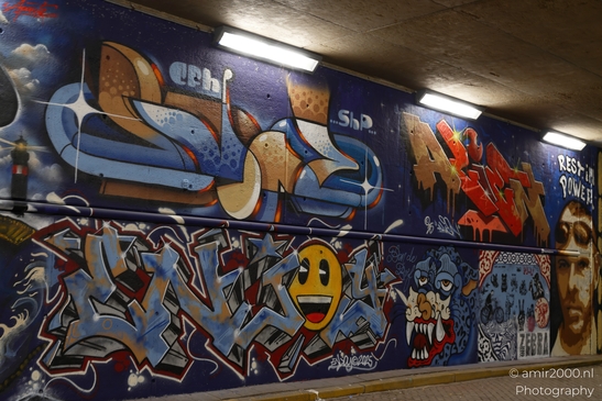 Vibrant graffiti art adorns the walls of a tunnel in Amsterdam, Netherlands in Amsterdam - image from year 2025 #003
