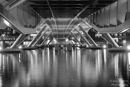 The Jan Schaeferbrug in Amsterdam, Netherlands, captured in black and white at night in - image from year 2025 #001