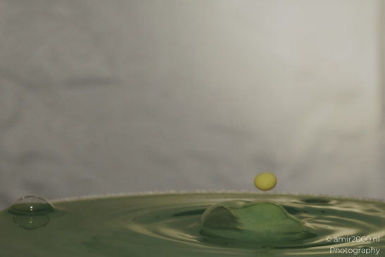 Water drops creatively collide in a series of dancing yellow and green hues in Water Drops - image from year 2025 #024