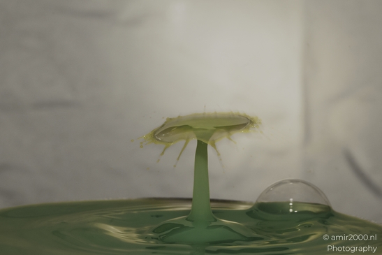 Water drops creatively collide in a yellow puddle, forming an artistic splash of life in Water - image from year 2025 #027