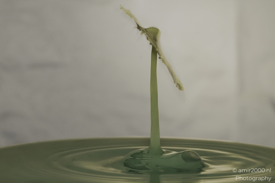 Water drops creative series: dancing droplets in a greenish-yellow hue. . - image from year 2025 #034