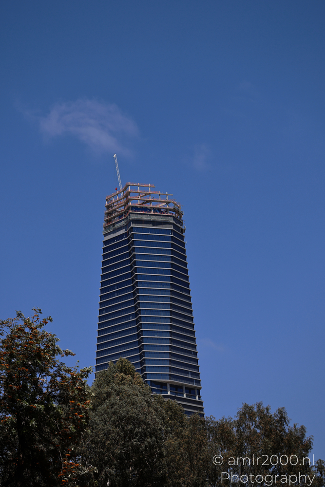ToHa 2 tower under construction above trees in Tel Aviv-Jaffa
