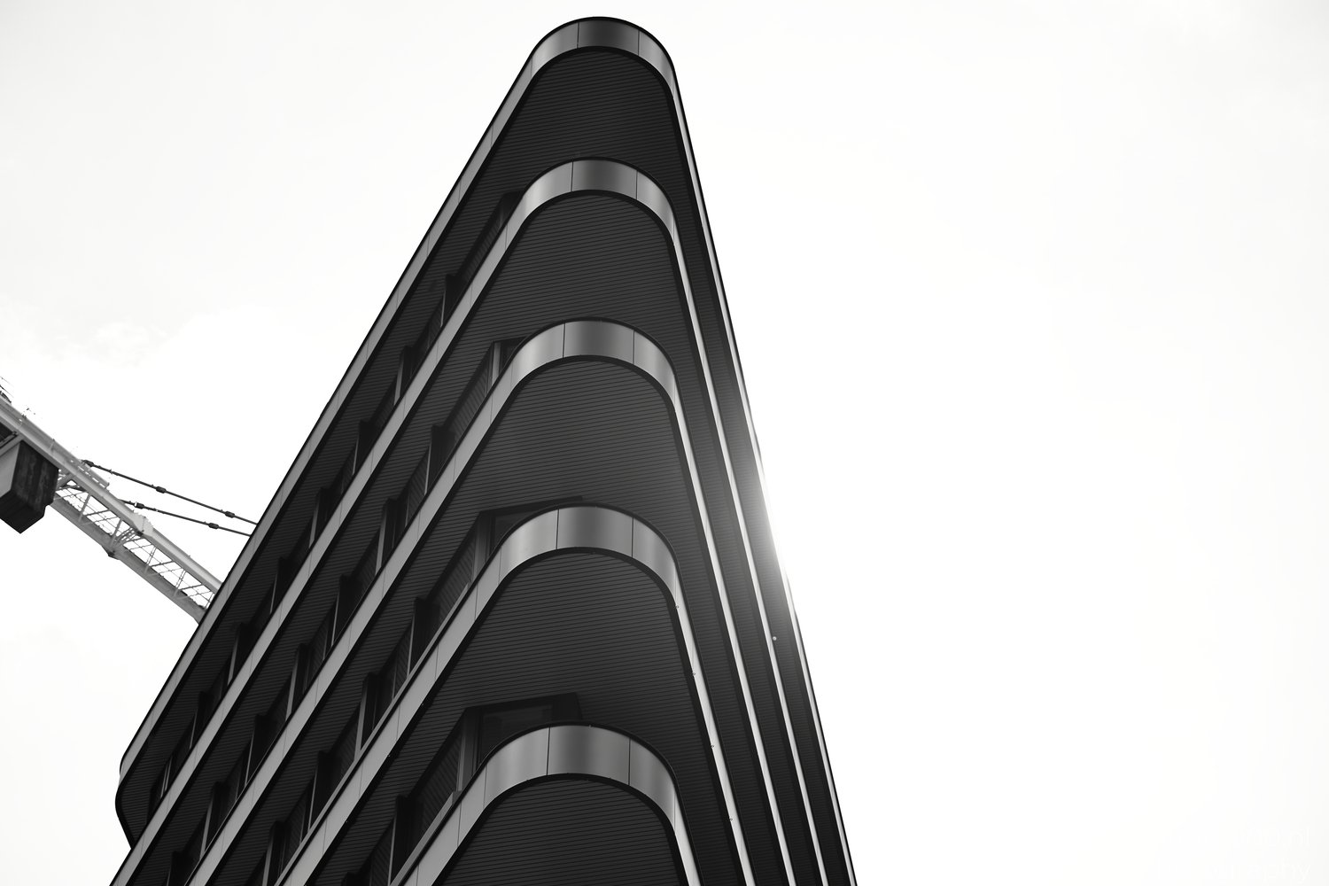 Curved balcony corner of Woontoren Elements in Amstelkwartier Amsterdam