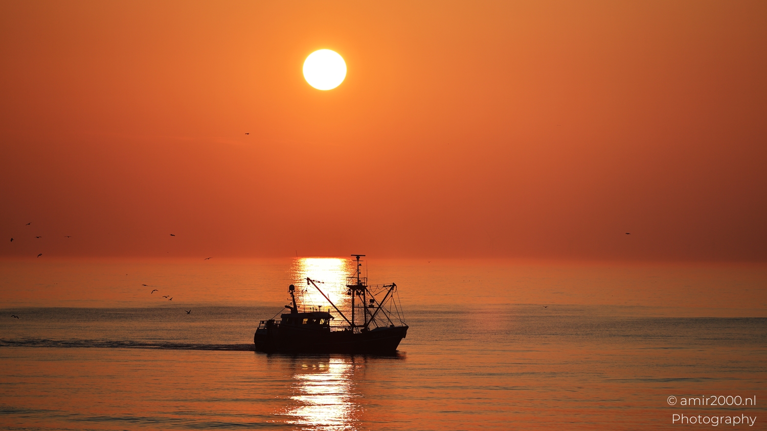 Fishing Boat in Sunset Light off Zandvoort