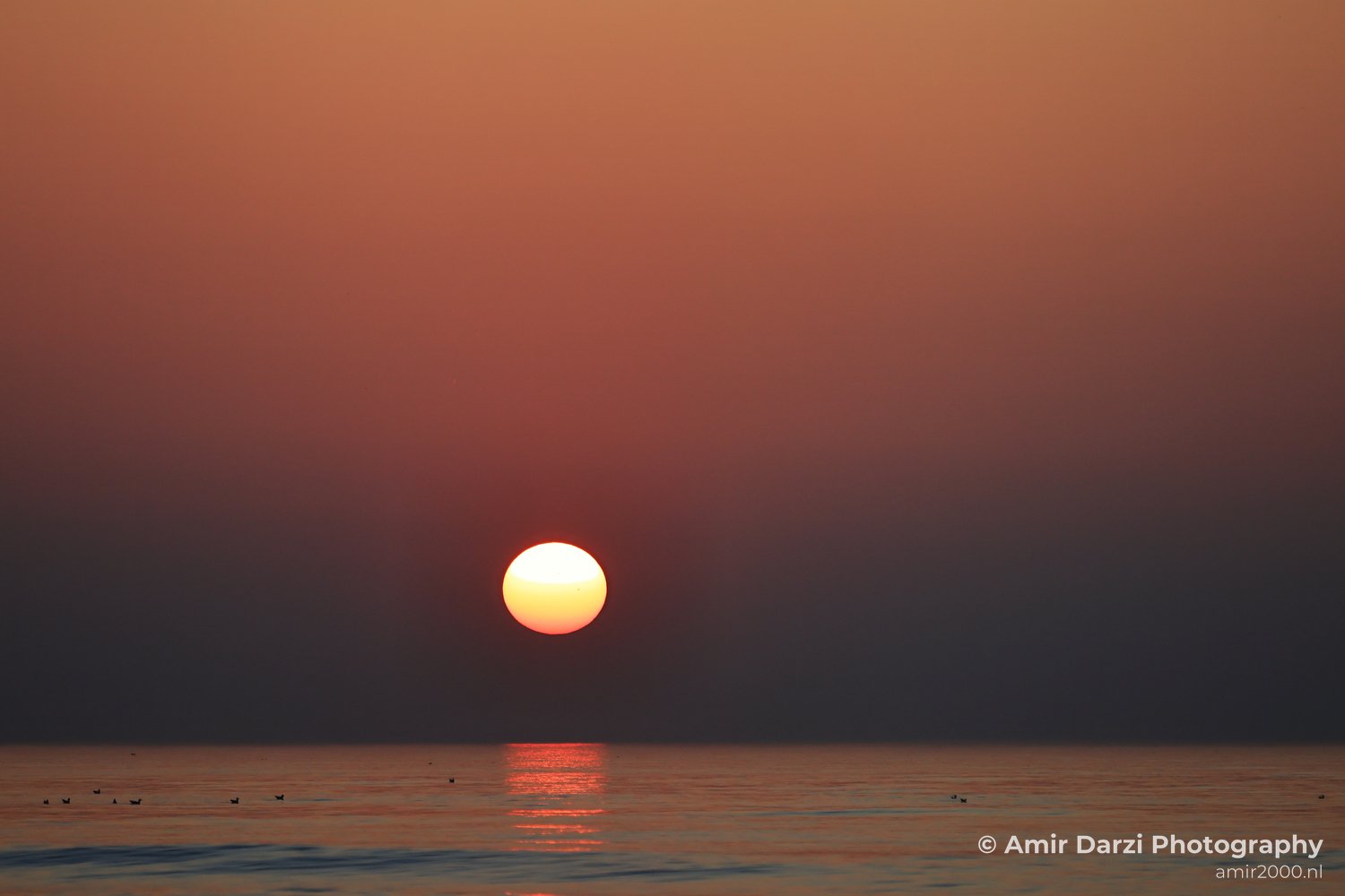 A sunset with a moon and sun on the horizon.
