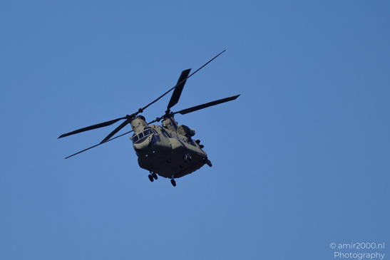 Boeing CH-47 Chinook of the Royal Netherlands Air Force moving through the Amsterdam sky with - image from year 2026 #010