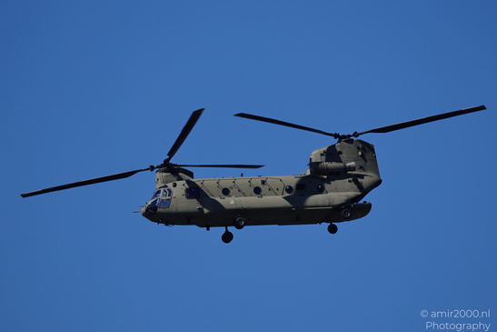 Boeing CH-47 Chinook of the Royal Netherlands Air Force seen in flight during a low pass over - image from year 2026 #013