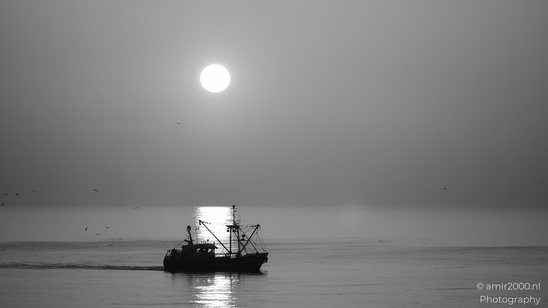 A fishing boat sails on calm waters under a bright, full moon. - image from year 2026 #007