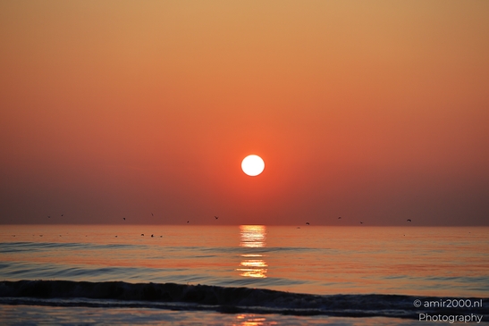 A sunset over the North Sea, with the sun setting low on the horizon and the water reflecting - image from year 2026 #003