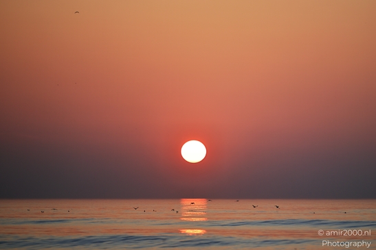 A sunset over the North Sea, with the sun setting low in the sky, casting a warm orange glow - image from year 2026 #007